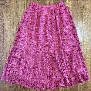 Pink Mid Length Crocheted Lined Skirt Size Medium